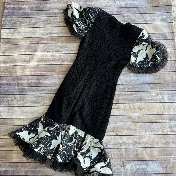 Lorrie Kabala Attitudes Dress 80s Party Dress Black White Flounces Layered - Picture 11 of 16